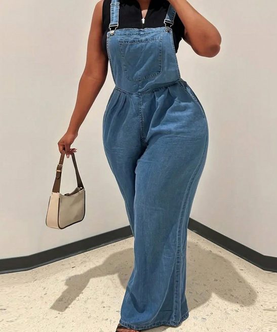 Womens Denim Overalls With Pockets Stylish Comfortable Soft Fabric Casual Jumpsuit