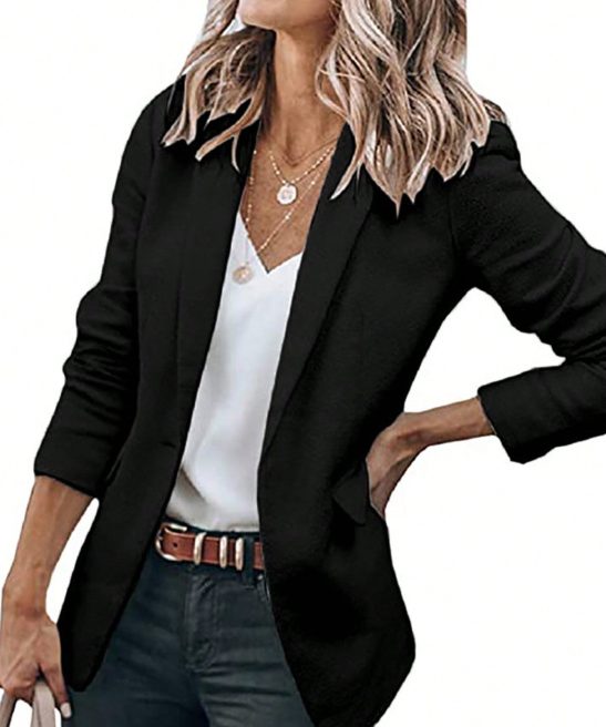 Women's Solid Color Casual Inelastic Suit Sexy Straight Long-Sleeved Jacket