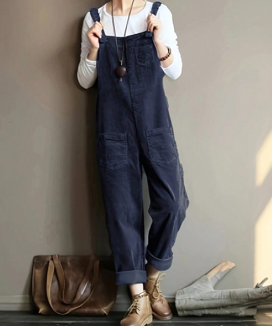 Vintage Women Corduroy Loose Overall Jumpsuit For Women
