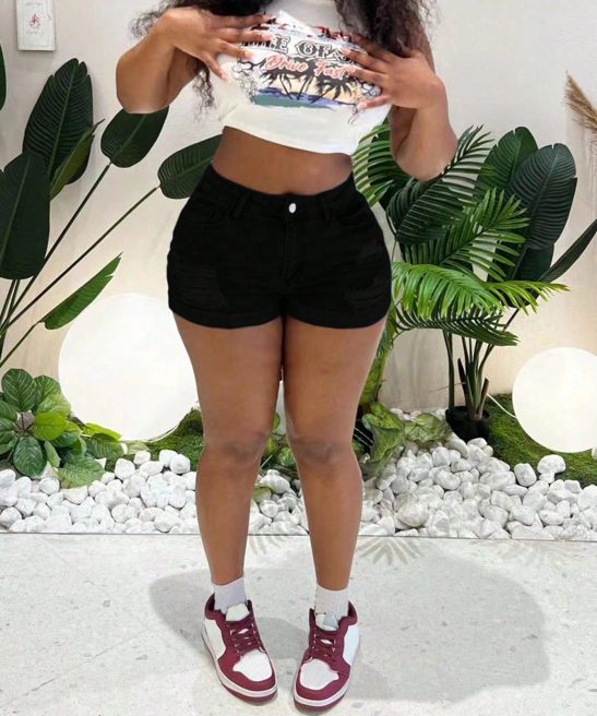 Women's Summer Mid Rise Ripped Denim Shorts Stretchy Butt Lifting Jean Shorts